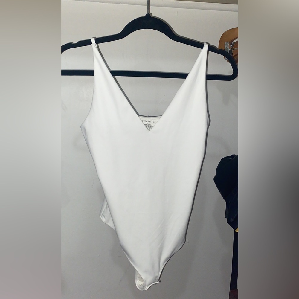 Dynamite Vivianne White V-Neck Bodysuit